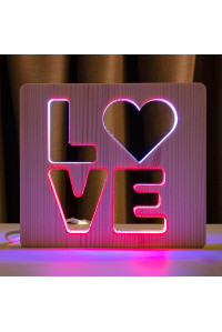 Світильник нічник ArtEco Light з дерева LED "LOVE" з пультом та регулюванням кольору, подвійний RGB