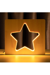 Світильник нічник ArtEco Light з дерева LED "Зірка" з пультом та регулюванням світла, колір теплий білий