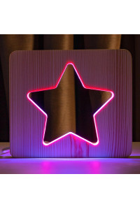 Світильник нічник ArtEco Light з дерева LED "Зірка" з пультом та регулюванням кольору, подвійний RGB