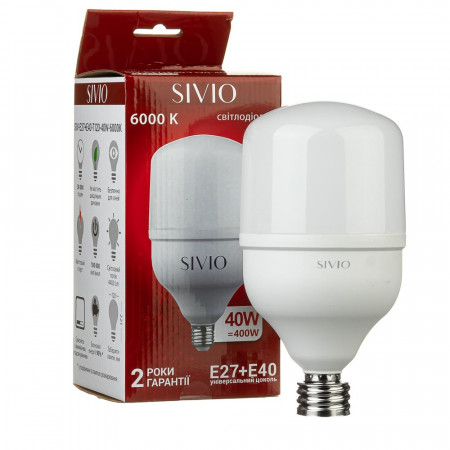 Світлодіодна лампа SIVIO Е27 + Е40 Т120 40W 6000K